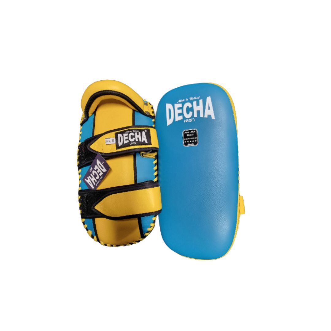 Decha Leather Forearm Pads Blue and Yellow 4.jpg