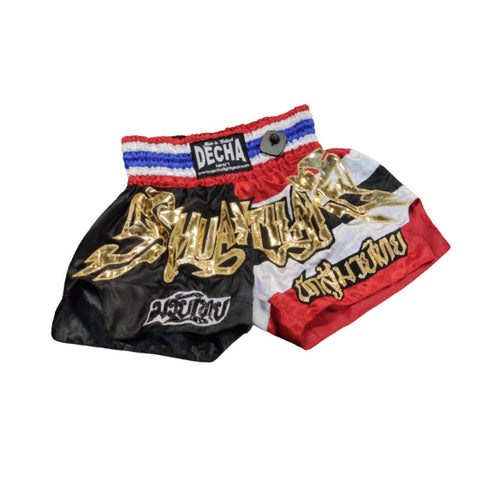 Decha Shorts Black and Red w Gold Script 2.jpg