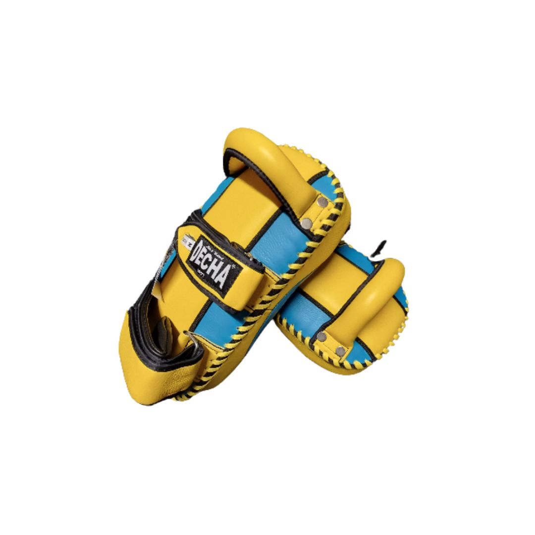Decha Leather Forearm Pads Blue and Yellow 2.jpg